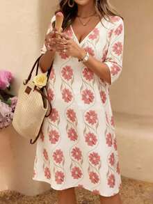 Breezaya 大码印花休闲度假连衣裙 - 粉色 - 查看 1