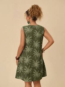Vestido holgado sin mangas con estampado tropical para vacaciones de verano para mujer de talla - Verde - Ver 9