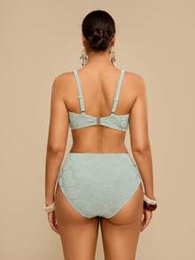 Travachic Plus Size Women Summer Beach Solid Color Casual Bikini And Triangle Panty Swimsuit Set Plus Size Bathing Suits Women - Mint Green - View 2
