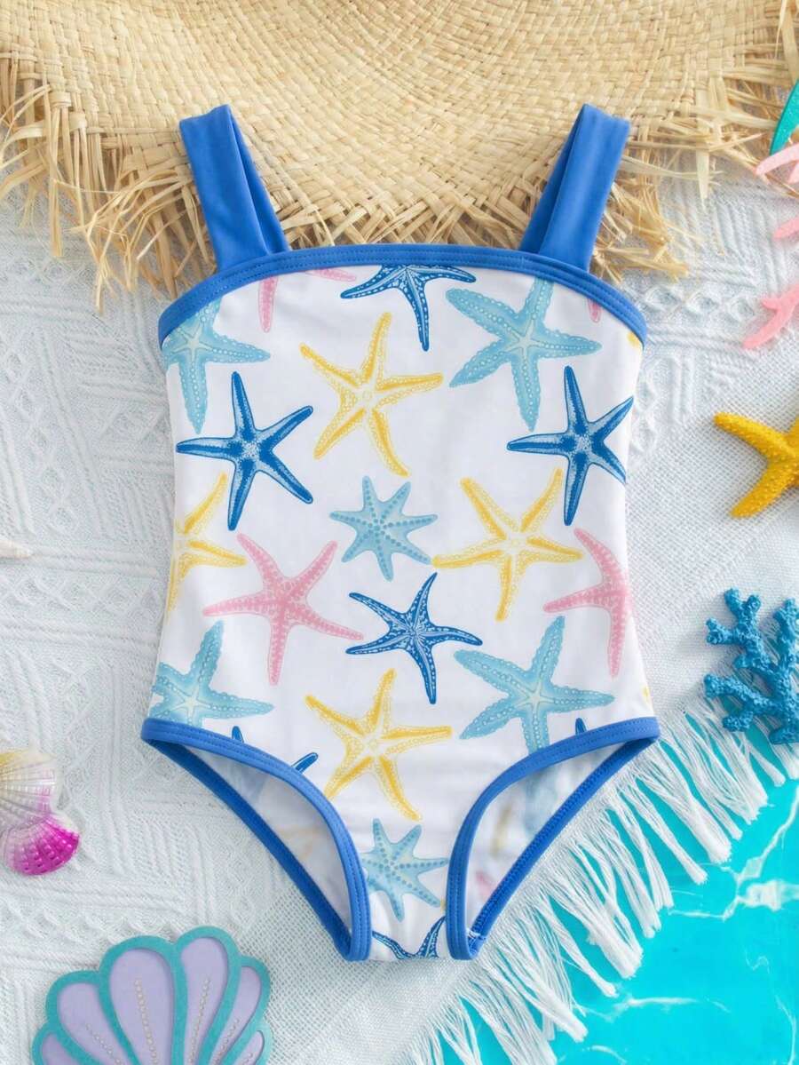SHEIN Babygirl Cute Black Hollow Floral Spaghetti Strap One-Piece Swimsuit, Summer - Multicolor - View 1