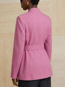 Aveloria Modichic Stand Collar Thick Tweed Single-Breasted Metal Button Decor Belt Utility Jacket - Pink - View 2