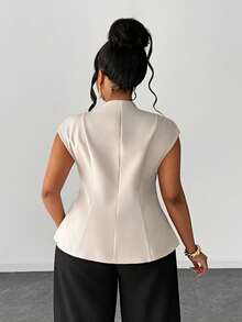 Maweii Blazer sin mangas de corte slim de moda de verano para tallas grandes - Caqui - Ver 2