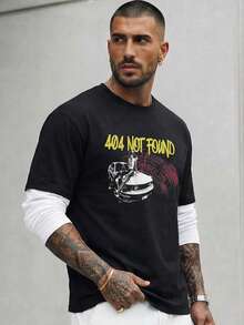 Manfinity VCAY Polyester Regular Sleeve Round Neck Tee For Men With Car Graphic And Preppy Style - Black - View 2
