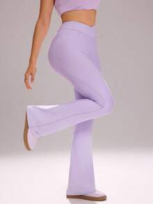 Sovereign Charm Casual Versatile Waistband Criss-Cross Design Slim-Fit Flared Sports Pants - Mauve Purple - View 1