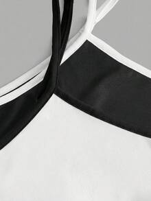 SHEIN EZwear 2pcs/Set Plus Size Basic Solid Color Black & White Contrast Strap Camisole Tops, Summer - Multicolor - View 8