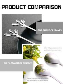 5pcs Leaf Design Spoon,Kitchen,Christmas Gift,School Supplies - Apricot - View 4