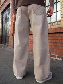 LEOGASHI LEOGASHI 男士休闲梭织宽松长裤，日常年轻休闲风格 - 卡其色 - 查看 2