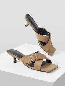 Mnmlis Niche Design Cross Strap Versatile Women's Sandals Summer - Khaki - View 5