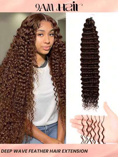  Boho Braids Feather Crochet Human Hair Deep Wave Human Hair Extensions Pre Separated Knotless Handmade Crochet Hair For Braiding Pre Looped 16-22Inch Chocolate Brown Color