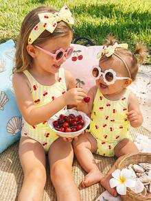 SHEIN Baby Girls Casual Minimalist Fitted One-Piece Swimsuit, Suitable For Summer - Multicolor - View 3