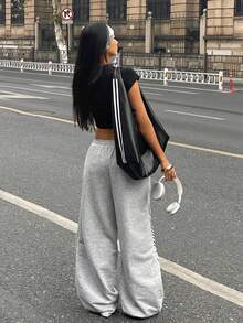 Coolane 女士秋季街头风休闲复古灯芯绒纹理长裤 - 灰色 - 查看 6
