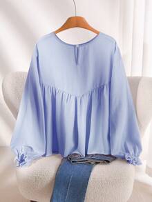 CosyJoli Plus Size Striped Round Neck Long Sleeve T-Shirt - Baby Blue - View 2
