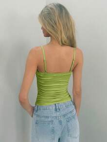 Sydney Algeri Solid Color Lace Patchwork Pleated Camisole Top - Mint Green - View 2