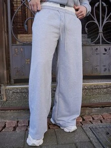 LEOGASHI LEOGASHI Manfinity Streetrush Men's Casual Versatile Contrast Color Waistband Wide Leg Sweatpants - Grey - View 5