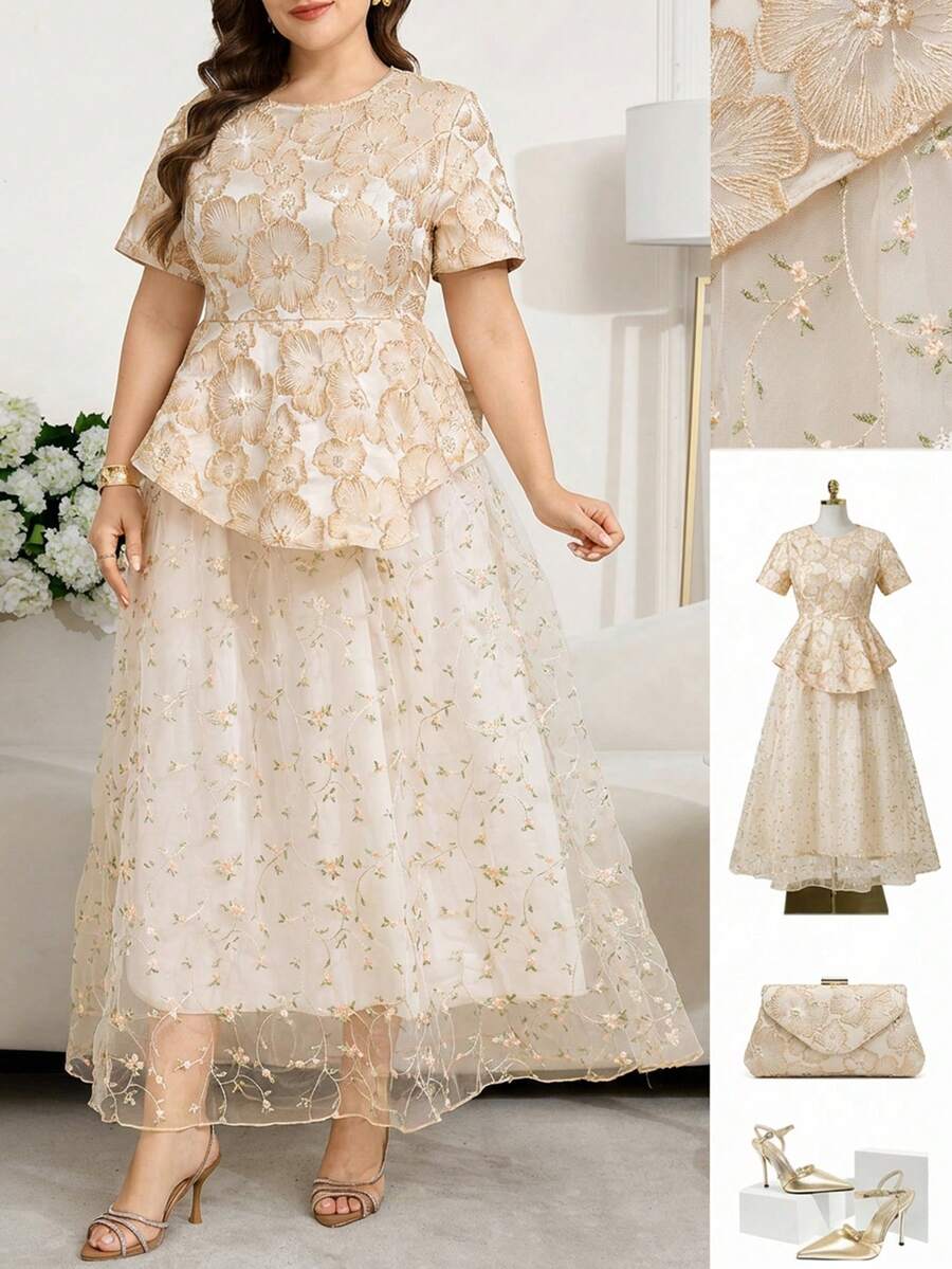 Ellevyn Đầm thêu màu mơ thanh lịch dành cho nữ cỡ lớn