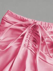 Sweetra CURVE Pantalones cortos con cintura elástica, cordón delantero y bajo asimétrico para tallas grandes - Rosa - Ver 4