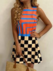 Vaclyn Đầm nữ cổ tròn in họa tiết hình học, thích hợp mặc hàng ngày hoặc đi nghỉ mát. - Nhiều màu - Xem 3