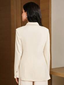 Modelyn New Design Pleated Tie-Waist Slim Fit Elegant Office Blazer - Apricot - View 7