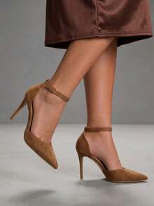 CUCCOO SZL Giày cao gót mũi nhọn mỏng, gợi cảm, phong cách avant-garde, chất liệu da lộn màu nâu, có khóa cài, kiểu dáng rỗng, thích hợp cho hộp đêm. - màu nâu - Xem 2