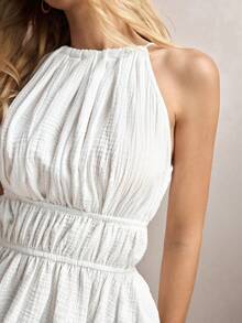 BizChic Áo tank top nữ mùa hè mới, kiểu cổ yếm buộc nơ, eo chun co giãn, vạt điều chỉnh được, có thể mặc riêng hoặc phối lớp trong mùa hè. - Màu be - Xem 5