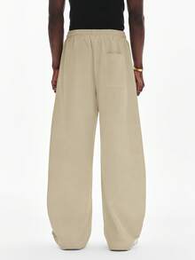 STYNVO Pantalones de chándal casuales de hombre de pierna ancha con cordón y unicolor - Caqui - Ver 2