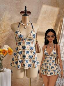 Vestido de traje de baño con estampado de palmeras para mujer - Multicolor - Ver 1