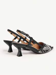 CUCCOO CHICEST Sepatu Hak Tinggi Elegan Wanita dengan Motif Geometris dan Ujung Lancip, Dilengkapi Desain Gesper. - Grafit Hitam - View 4