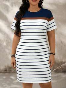 Zelara 大码女装圆领撞色休闲日常约会外出短袖连衣裙 大码T恤连衣裙 条纹连衣裙 度假大码女装连衣裙 Maweii 大码连衣裙 女士休闲连衣裙 游艇休闲连衣裙 条纹连衣裙 女士条纹休闲连衣裙 休闲短裙 大码女装 大码女装夏季服装 女士休闲连衣裙 夏季女士休闲连衣裙 大码 - 彩色 - 查看 1