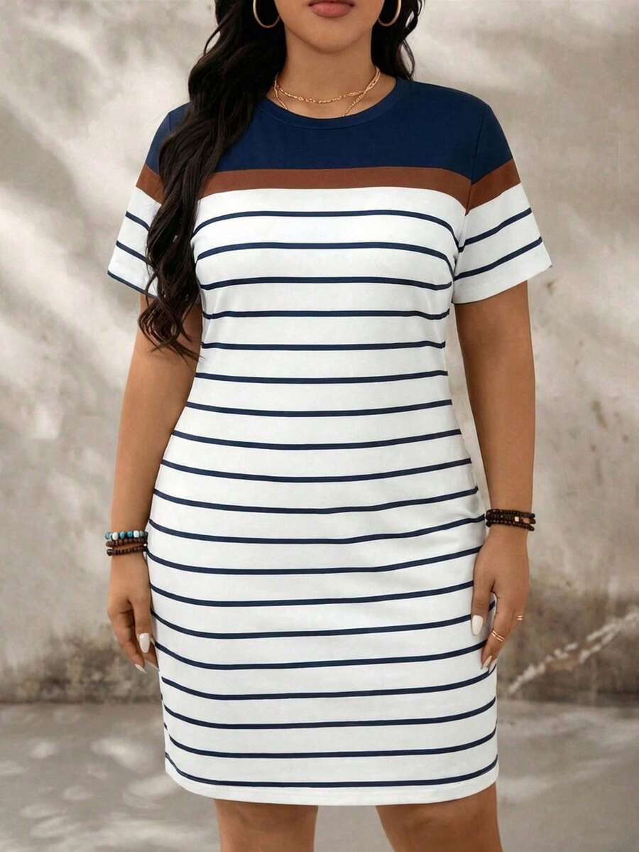 Zelara 大码女装圆领撞色休闲日常约会外出短袖连衣裙 大码T恤连衣裙 条纹连衣裙 度假大码女装连衣裙 Maweii 大码连衣裙 女士休闲连衣裙 游艇休闲连衣裙 条纹连衣裙 女士条纹休闲连衣裙 休闲短裙 大码女装 大码女装夏季服装 女士休闲连衣裙 夏季女士休闲连衣裙 大码 - 彩色 - 查看 1