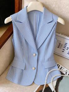 GlowEve CURVE Elegante y estilizada chaleco de estilo de viaje a rayas - Azul - Ver 1