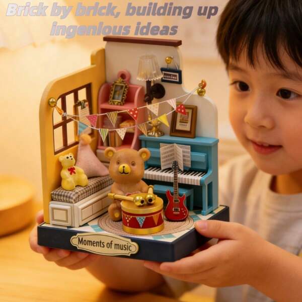 Zazumi 1件/2件装DIY小熊娃娃屋套装，3D迷你木制房屋模型，手工组装创意拼图，家居装饰