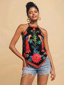 Travachic 女士梭织印花露肩背心 - 彩色 - 查看 1