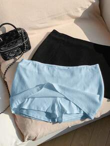 Comfortcana 2pcs Women's Solid Color Casual Versatile Date/Travel Mini Skirt Set - Multicolor - View 7