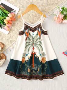 Young Girl's Casual Vacation Halter A-Line Solid Orange Dress, Suitable For Holiday, Beach, And Seaside - Multicolor - View 2
