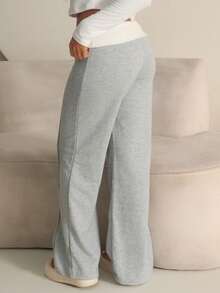 Rayane Ketlyn Women's Winter Streetwear Going Out Casual Back To School Vintage Daily Wear Y2K Rib Knit White Turn-Down Trousers French Grey Flare Pants - Grey - View 6