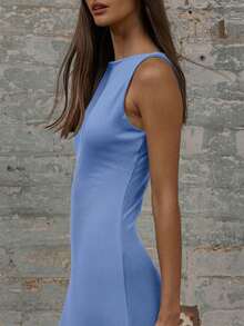 MUSERA Vestido maxi con cuello redondo y mangas caídas, vestidos de verano para mujeres, elegantes, lindos, sexys, para vacaciones, estilo bohemio, para invitadas de boda, playa, vacaciones, otoño, boda, elegante, cumpleaños, iglesia, salida nocturna, otoño, verano - Celeste - Ver 5