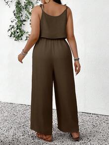 SHEIN Frenchy Plus Size Casual Vacation Textured Solid Color Jumpsuit - Grey - View 2