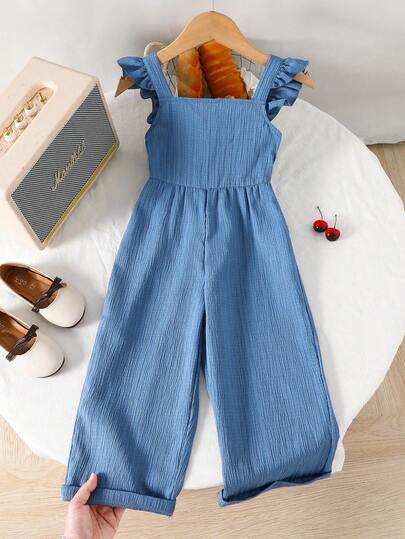 Genkimix Kids 1pc Vintage Casual Slim-Fit Unique Cherry Print Jumpsuit, Suitable For Outdoor Summer And School