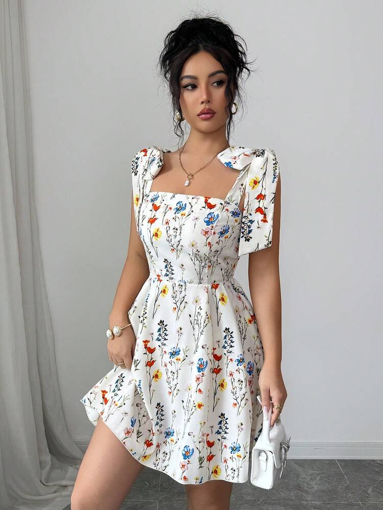 Selianne Women's Elegant Printed Halter High Waist A-Line Mini Dress, Versatile For Vacation, Commute And Daily Wear, Summer - Multicolor - View 5