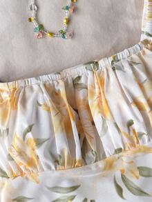 SHEIN Gaun Motif Bunga Kuning untuk Remaja Perempuan Musim Semi & Musim Panas/Hari Valentine/Liburan/Liburan - Kuning - View 3