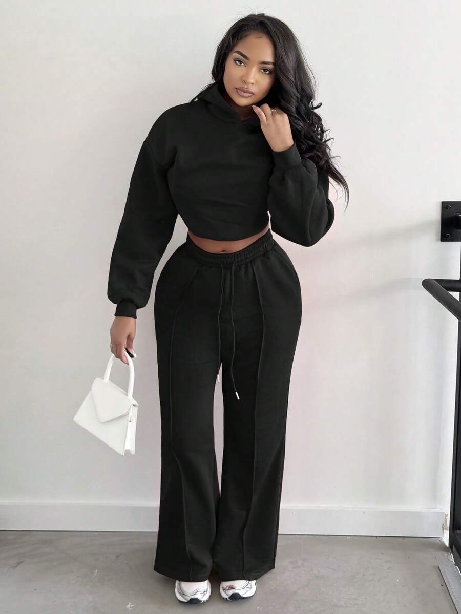 Alexandranx Women's Solid Color Drawstring Waist Pockets Loose Casual Sweatpants - Black - View 1