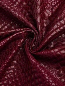 Sweetra 新款时尚酒红色鳄鱼纹压花PU涂层弹力街头风派对夜店通勤日常修身背心，女款，春夏 - 酒紅色 - 查看 5