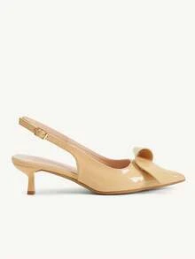 CUCCOO CHICEST Sapatos Femininos Bico Fino em Couro Envernizado Cáqui, Novo Estilo Suave e Elegante para Primavera e Verão, Uso em Chá da Tarde com Decoração de Origami, Sapatos de Salto Alto Agulha Slingback - Caqui - Visão 3