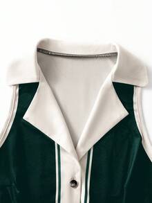 Balvessa Áo kiểu nữ casual phối nhiều mảnh, cài cúc đơn, đa năng cho mặc hàng ngày. - Màu xanh lá cây đậm - Xem 4