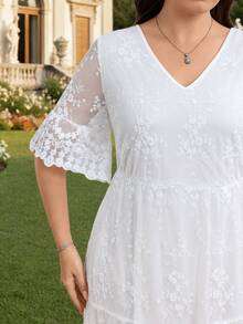 Zaforene Plus Size Women V-Neck Lace Fashion Date Gym Party Dress Brown Summer - White - View 3