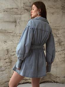 MOTF PREMIUM GAUN DENIM BERKERUT DENGAN MODEL SIMPUL - Light Wash - View 3
