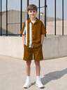 SHEIN Vacaura Tween Boy Patchwork Single-Breasted Short Sleeve Shirt And Shorts 2 Pieces Casual Outfit