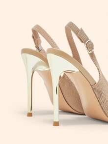 CUCCOO BASICS 女士夏季度假尖头踝带极简高跟鞋 - 杏色 - 查看 5