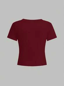 Tween Girl Leopard Print & Star Pattern Burgundy T-Shirt,Vintage Collegiate Street Sports Casual Round Neck Long Sleeve Top For Summer School Outfits - Multicolor - View 2