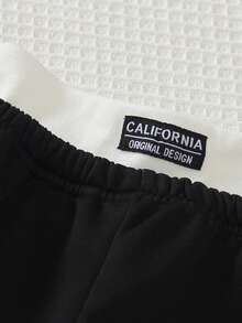 SHEIN Tween Girls Casual All-Match Versatile Nordic Style Comfortable Knit Sleeveless Cropped Tank Top + Contrast Waistband Sweatpants Set - Black and White - View 6